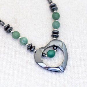 18 inch, Vintage Marcasite Heart Ball Beads Necklace - T25